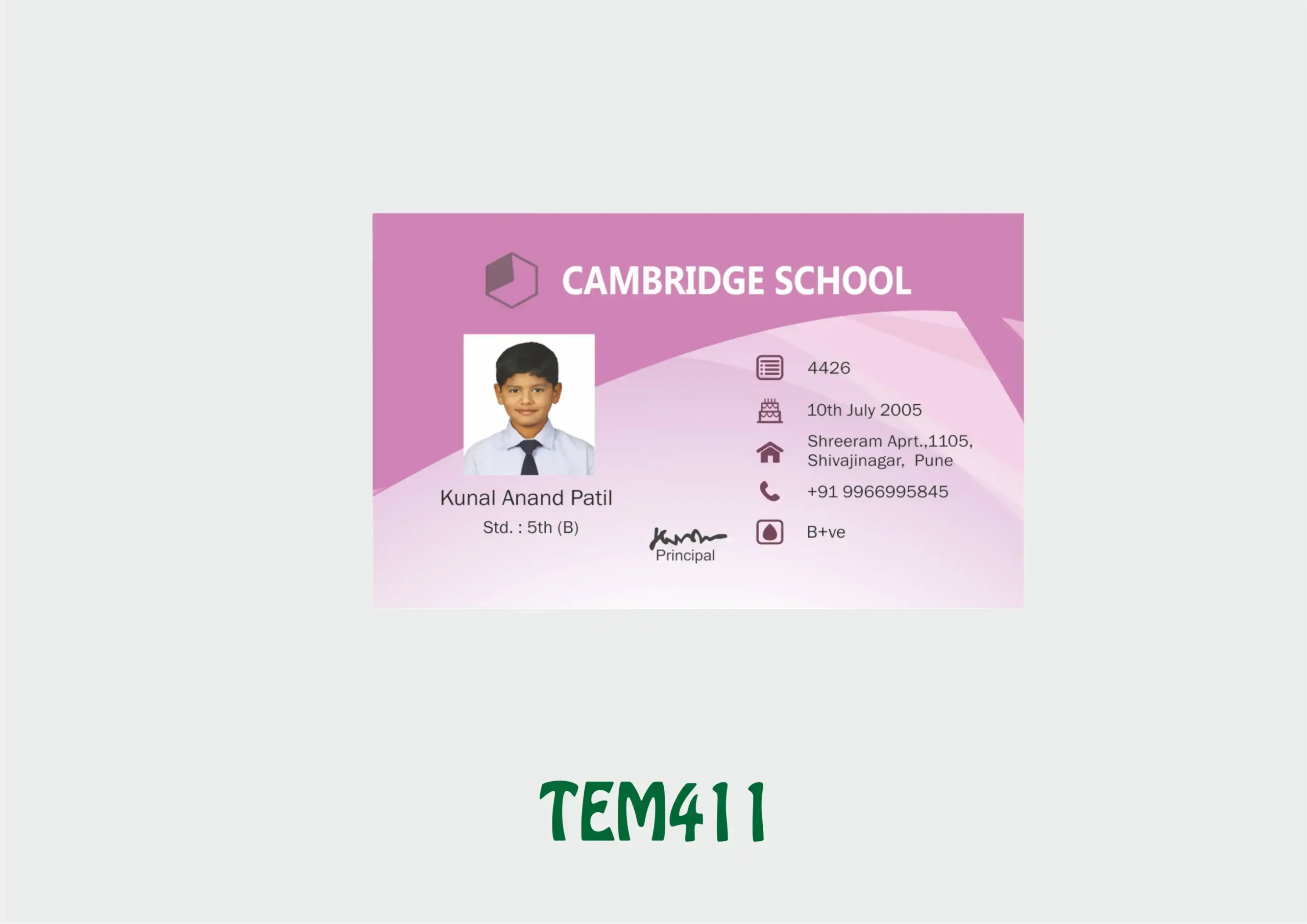 TEM-411 ID Card - TEM411 - Image 1