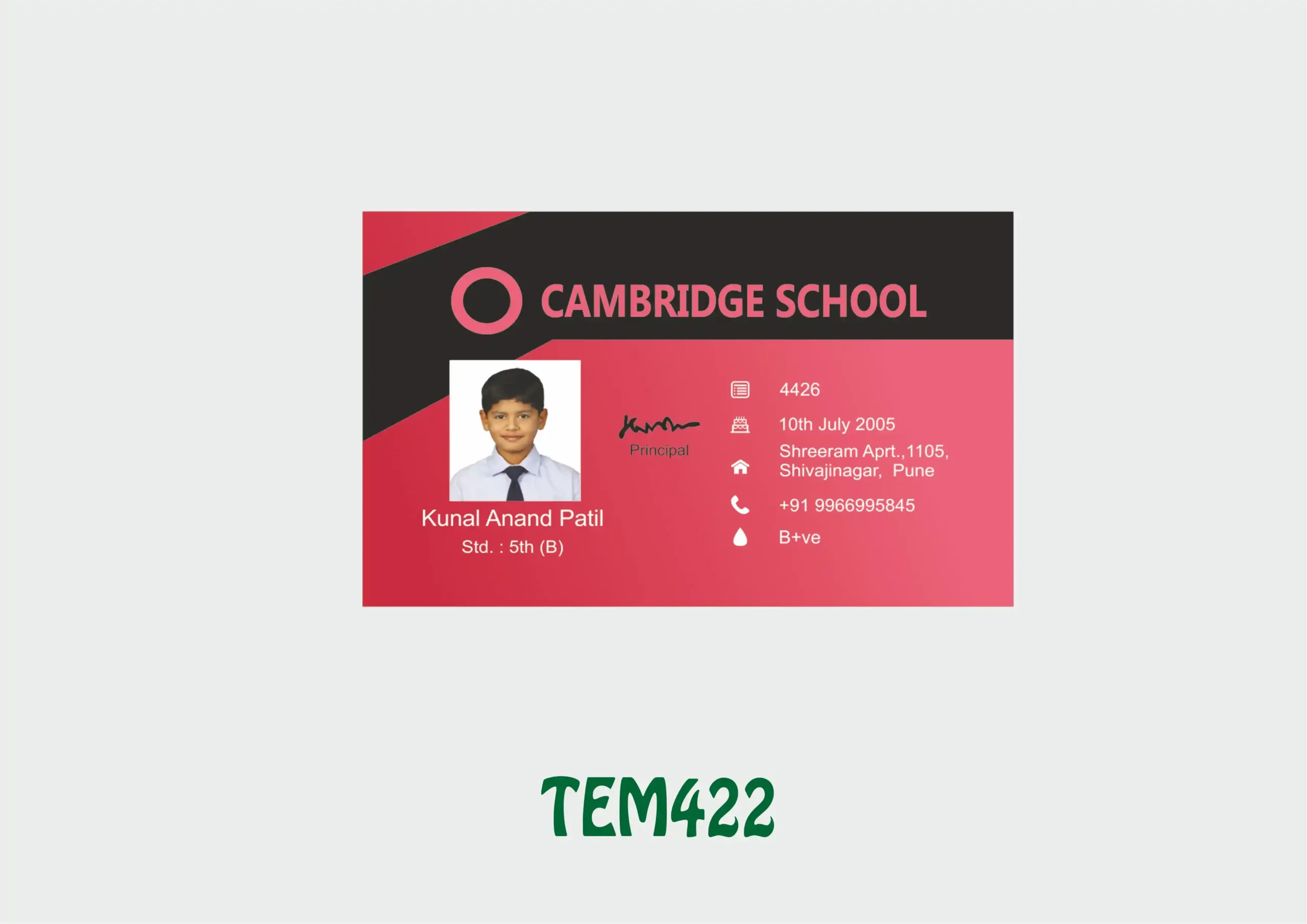 TEM-422 ID Card - TEM422 - Image 1