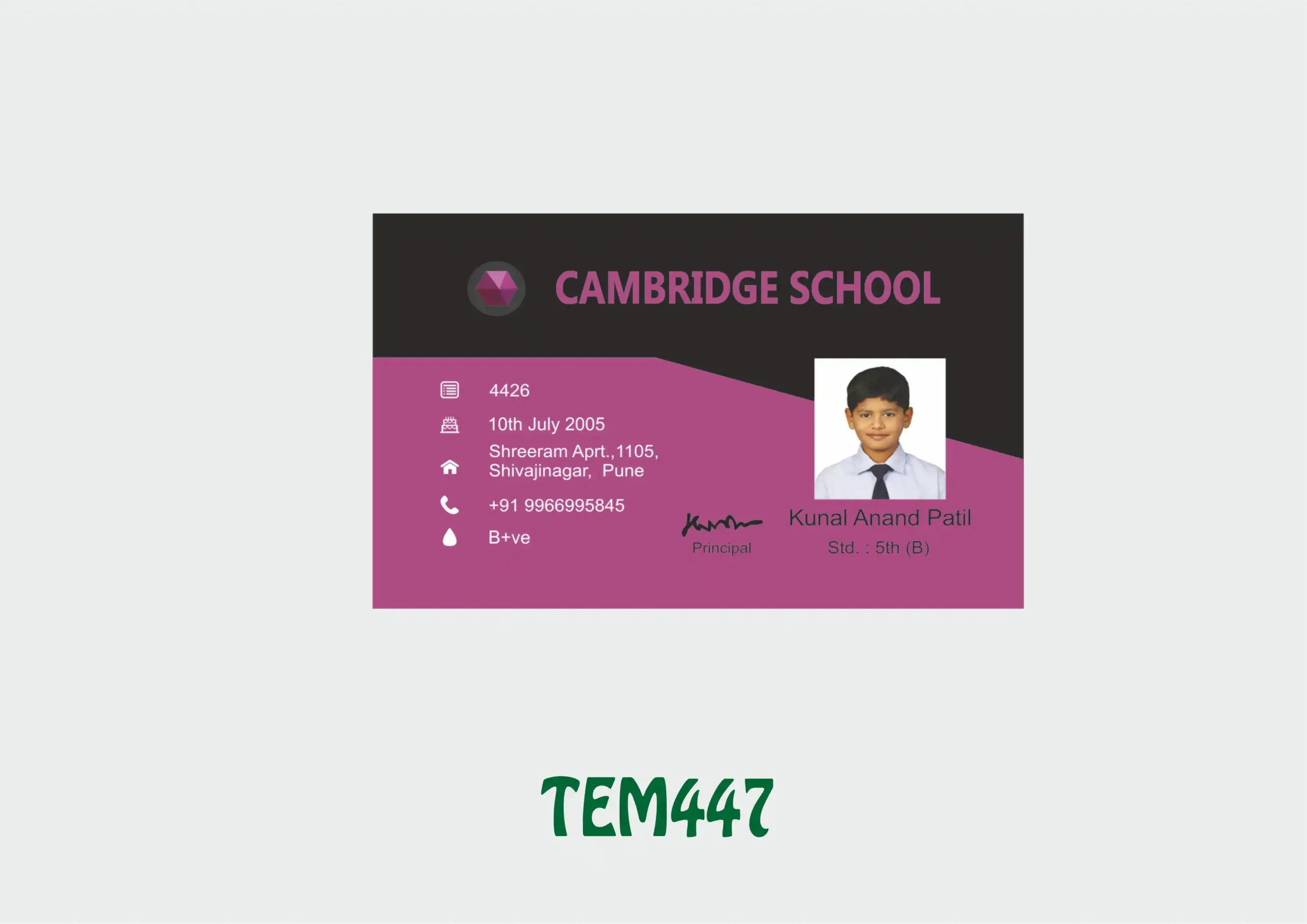 TEM-447 ID Card - TEM447 - Image 1