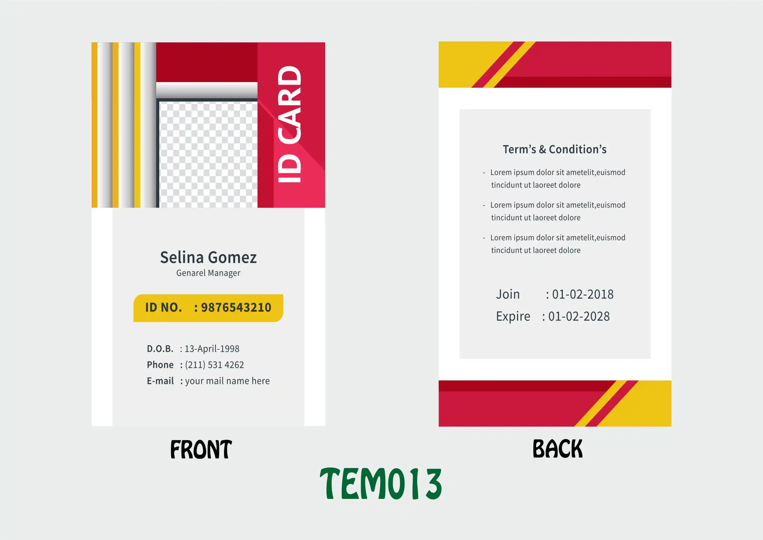 TEM013 ID Card - TEM013 - Image 1