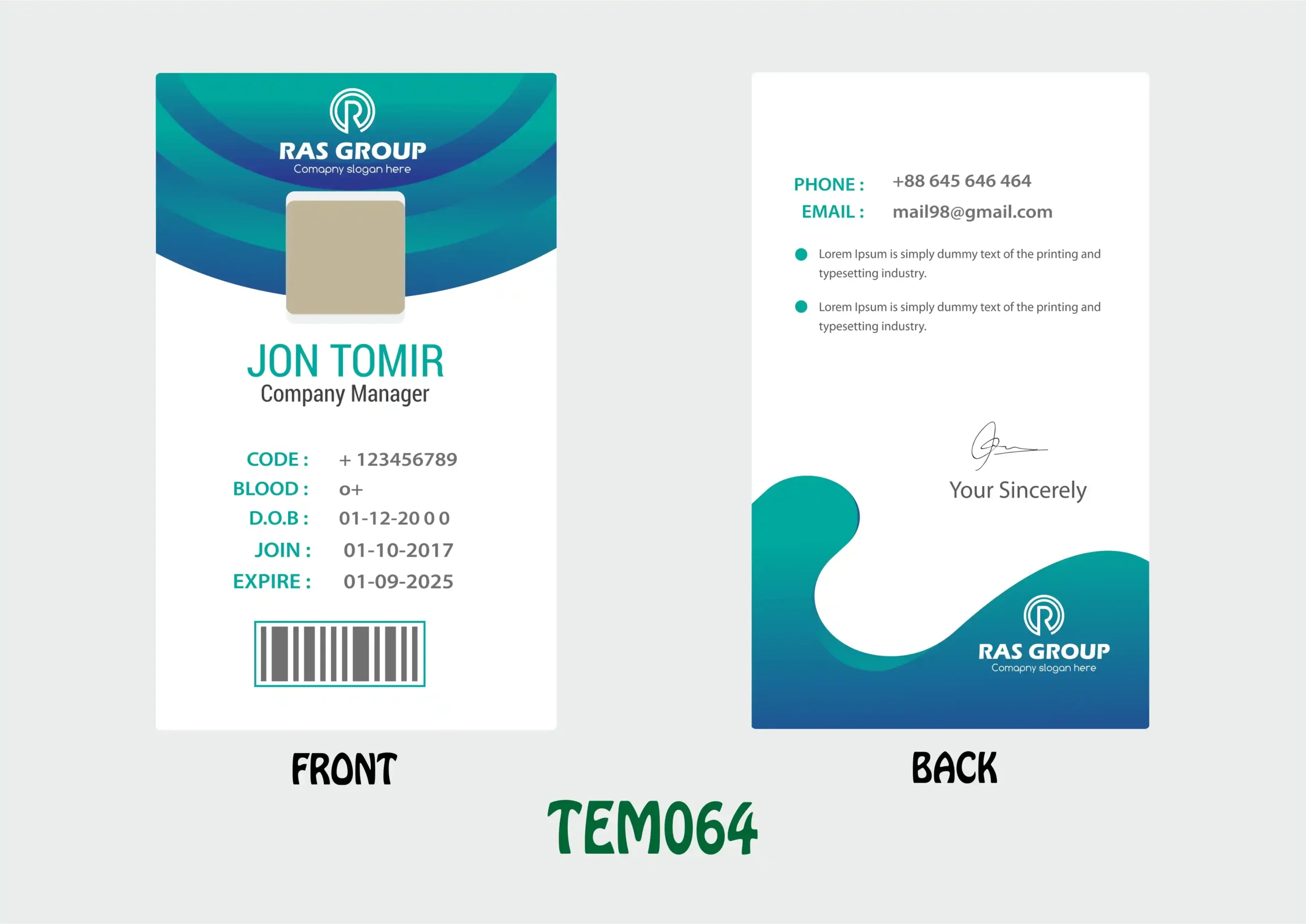 TEM064 ID Card - TEM064 - Image 1