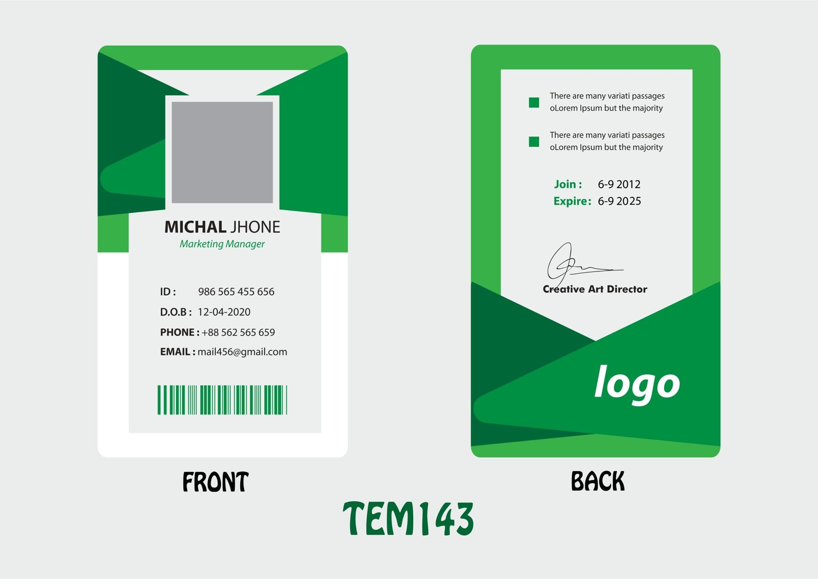 TEM143 ID Card - TEM143 - Image 1