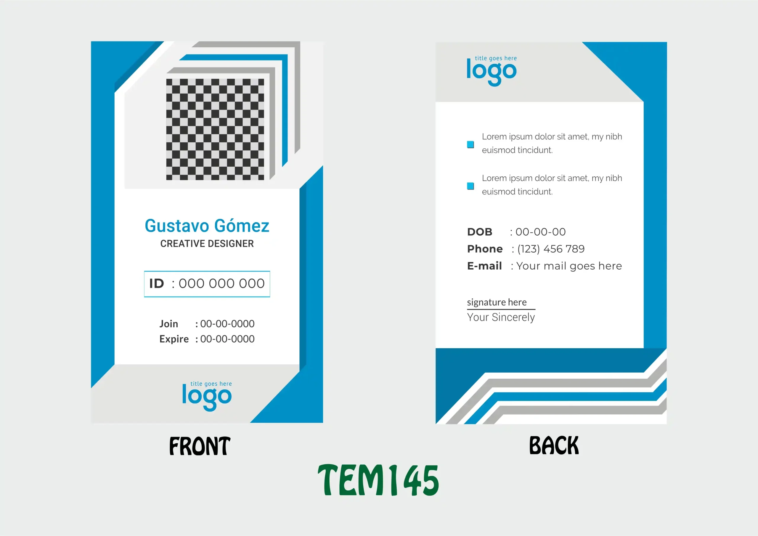 TEM145 ID Card - TEM145 - Image 1