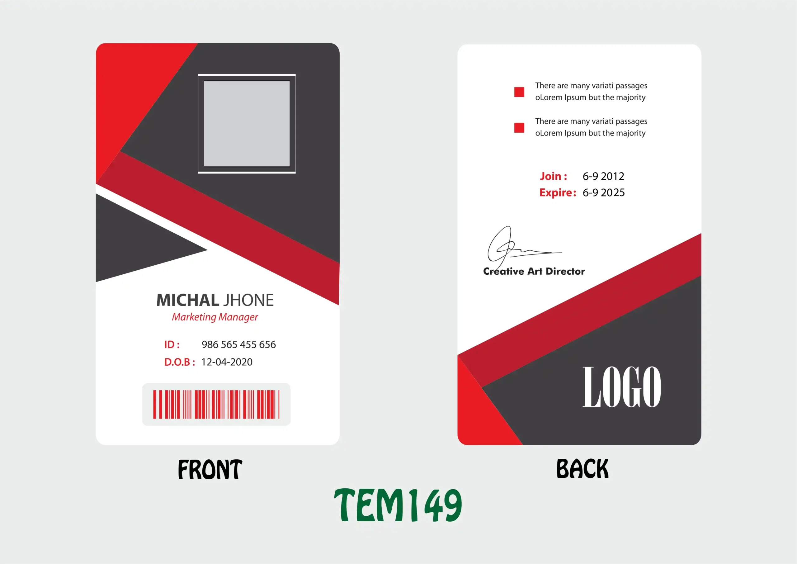 TEM149 ID Card - TEM149 - Image 1