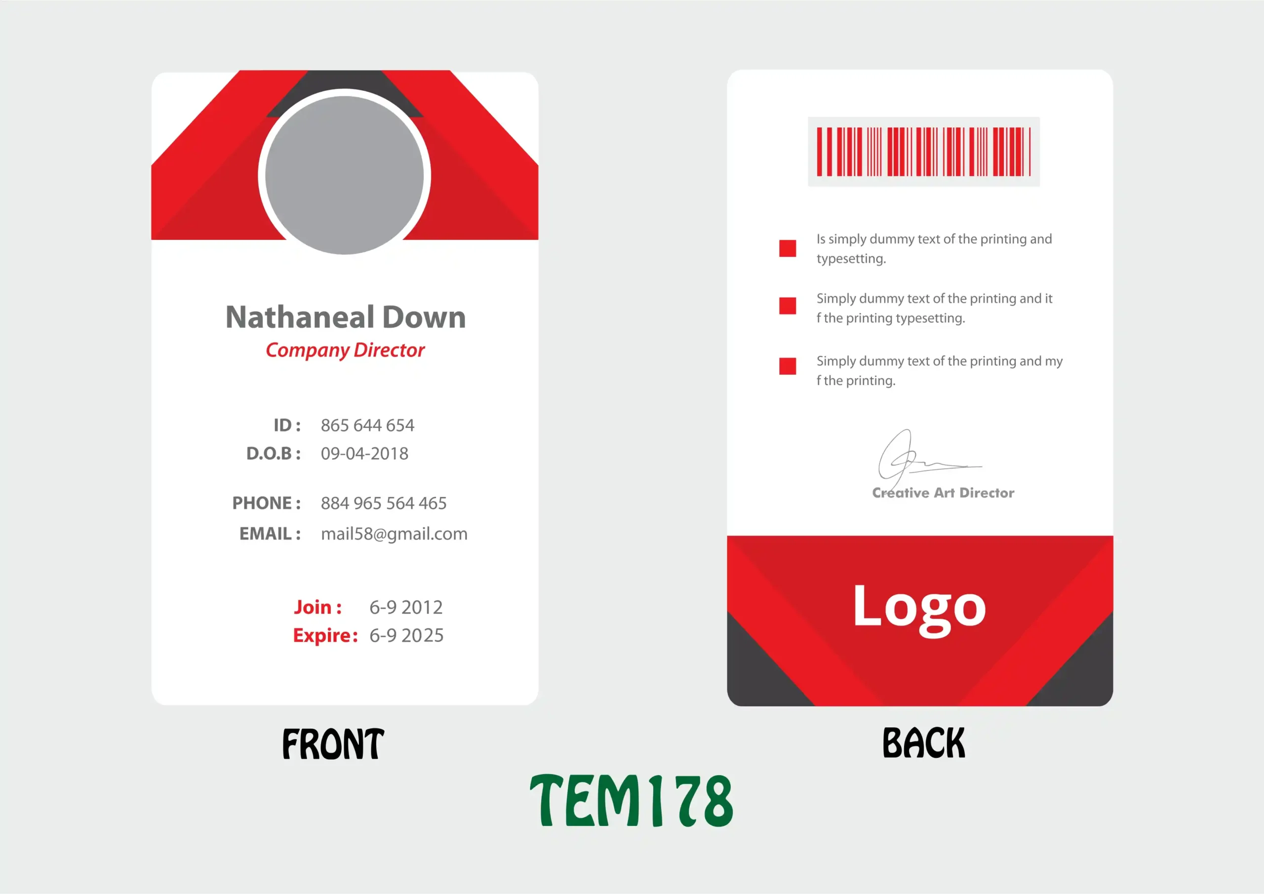 TEM178 ID Card - TEM178 - Image 1