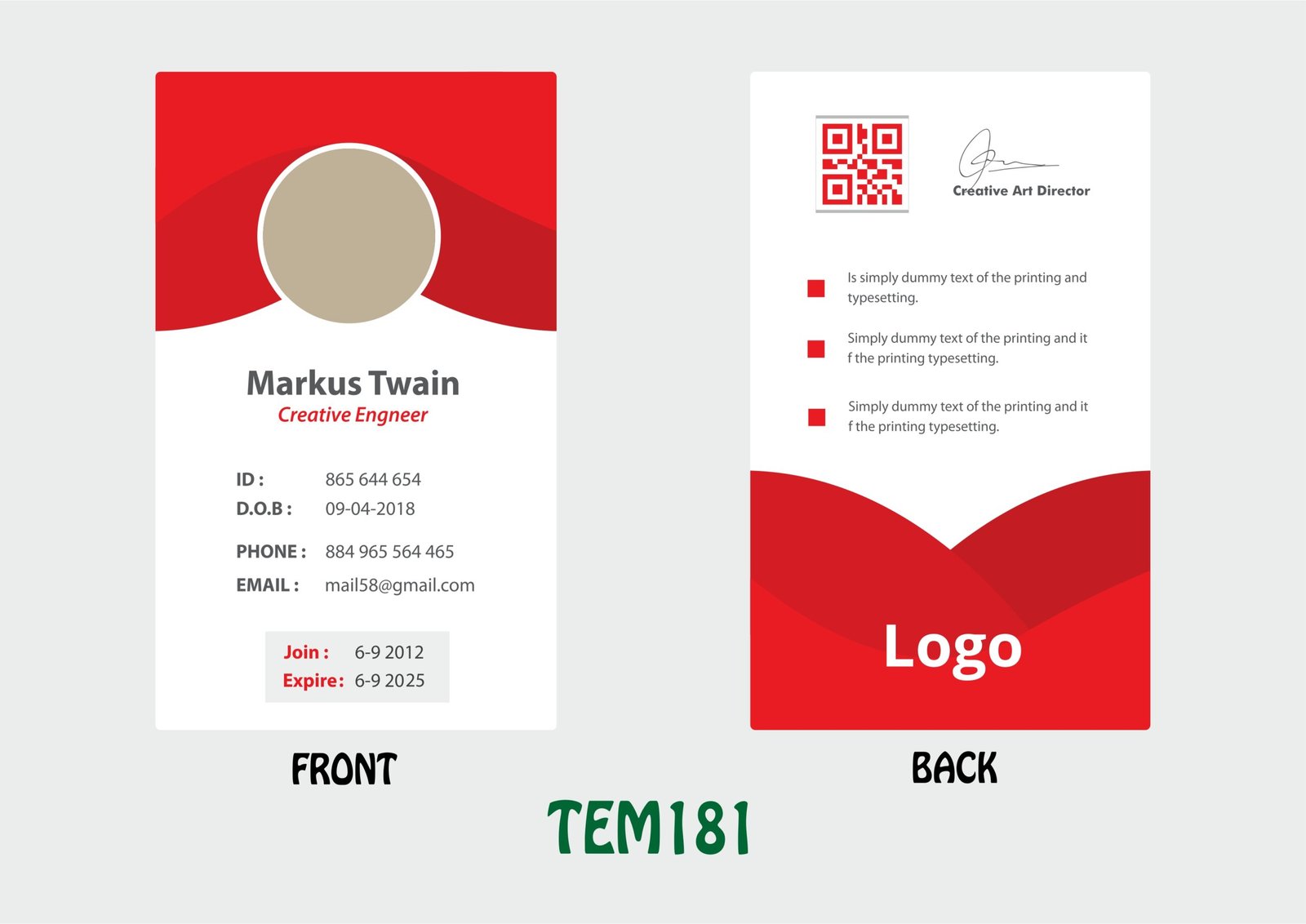 TEM181 ID Card - TEM181 - Image 1