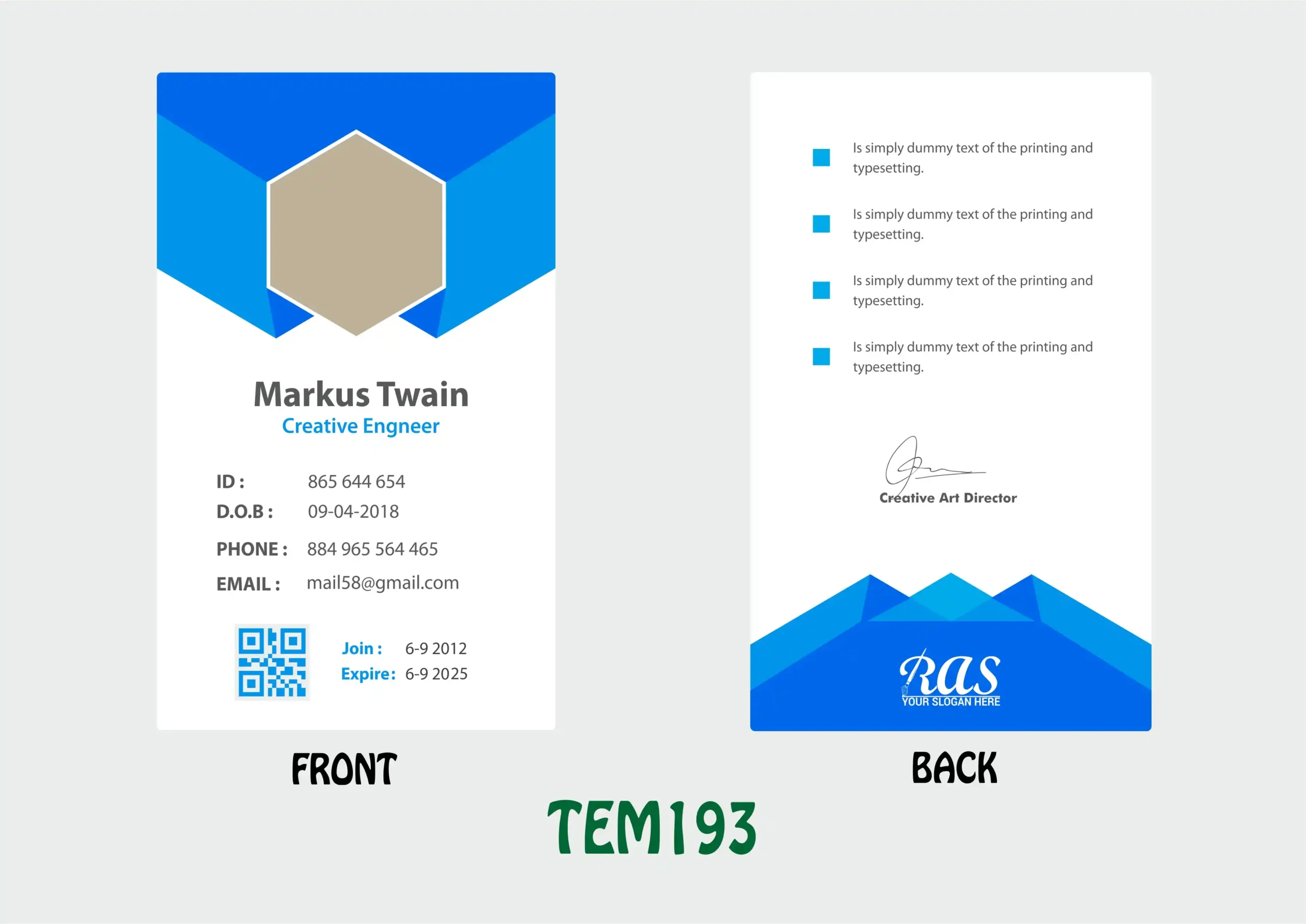 TEM193 ID Card - TEM193 - Image 1