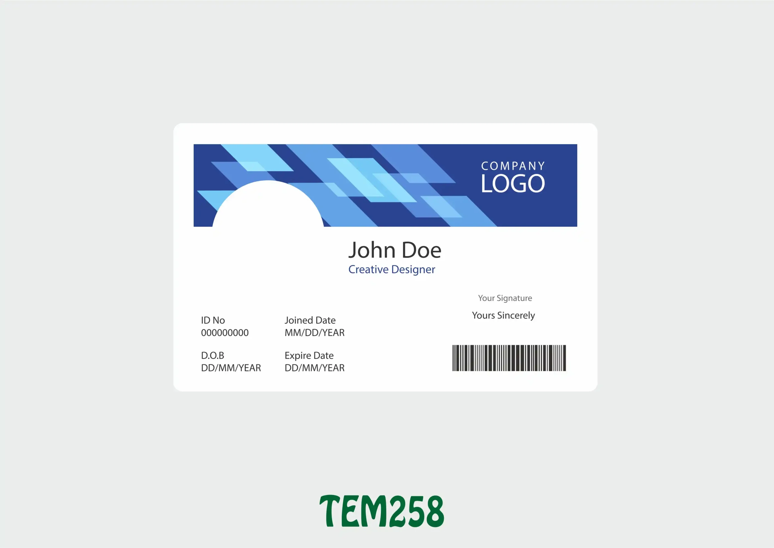 TEM258 ID Card - TEM258 - Image 1