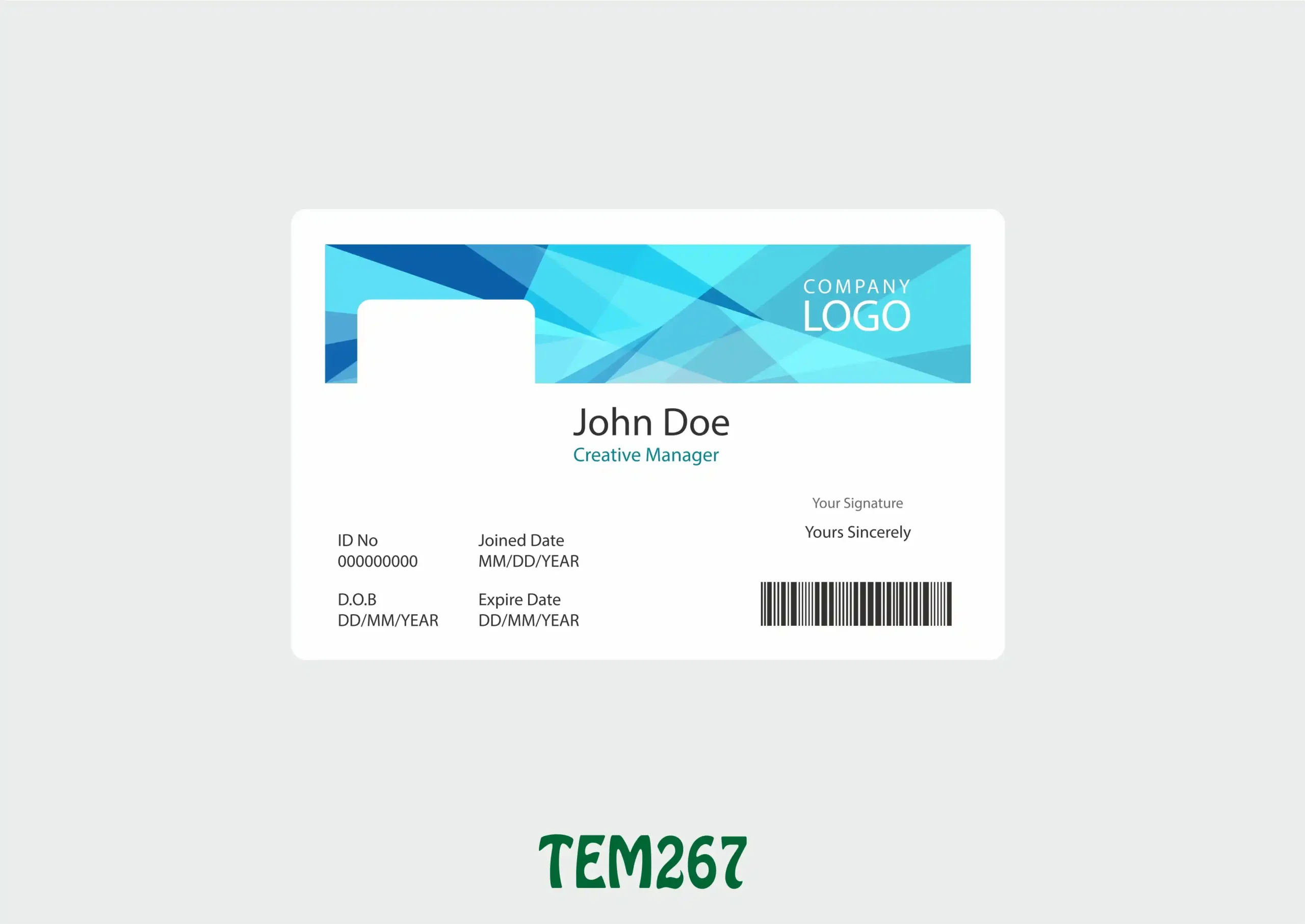 TEM267 ID Card - TEM267 - Image 1