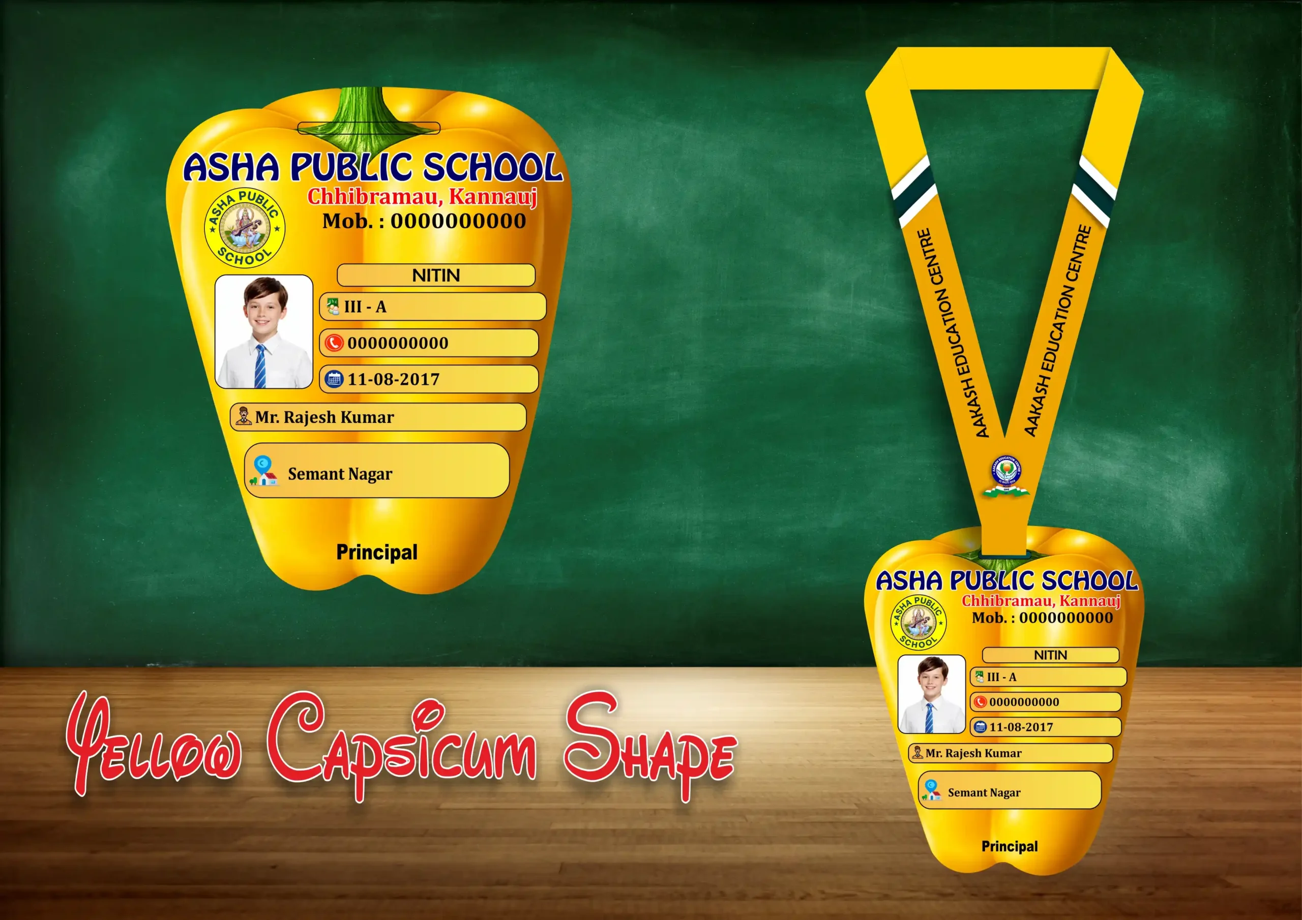 yellow capsicum shape Yellow-Capsicum Shape Acrylic ID Card - Image 1